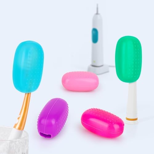Hxezoc 6 Pack Travel Toothbrush Head Covers, Toothbrush Protector Cap Portable Silicone Cover for Household Travel, Camping, Bathroom, School, Business