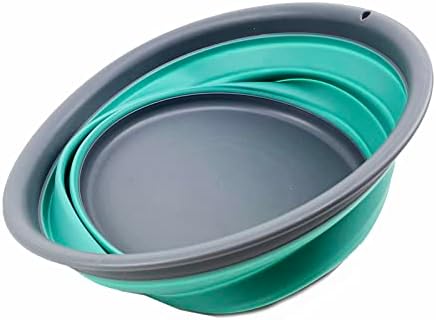 SAMMART 7.5L (1.98 Gallon) Collapsible Tub - Foldable Dish Tub - Portable Washing Basin - Space Saving Plastic Washtub (Grey/Turquoise Blue)