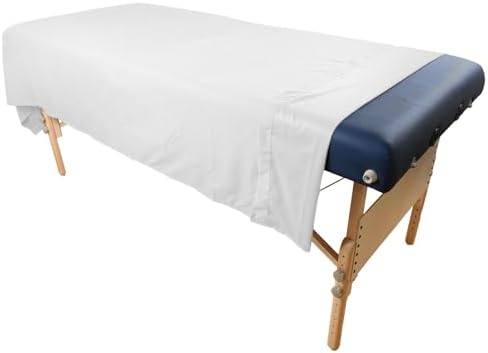 Massage Table Poly-Cotton Sheet Sets by Body Linen. - 3 Piece Set includes Flat & Flat Sheets and a Face Rest Cover. Super Soft and Durable for Professional Use (White)