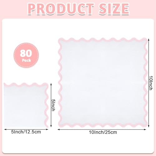 NatNarr 80 Pcs Cocktail Napkins, 3 Ply Pink Scalloped Napkins Disposable Dessert Beverage Napkin Cute Dinner Napkin for Mother's Day, Baby Bridal Shower, Birthday, 5 x 5 Inch