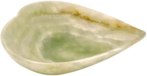 Amazing Gemstone Green Onyx Stone Heart Bowl - Hand Carved Onyx Crystal Dish for Altar, Kitchen, Positive Energy Home, Spiritual Gift Decor, Natural Polished Accent Piece (6 inches)