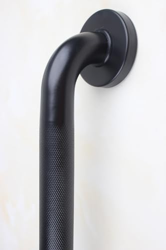 12-inch Knurled Bathtubs Shower Grab Bar, 1.25-Inch Diameter Elderly Bathroom Saftey Hand Rail, Great for Towel Bar, Door Handle, Anti-Slip Design, Matte Black Finish