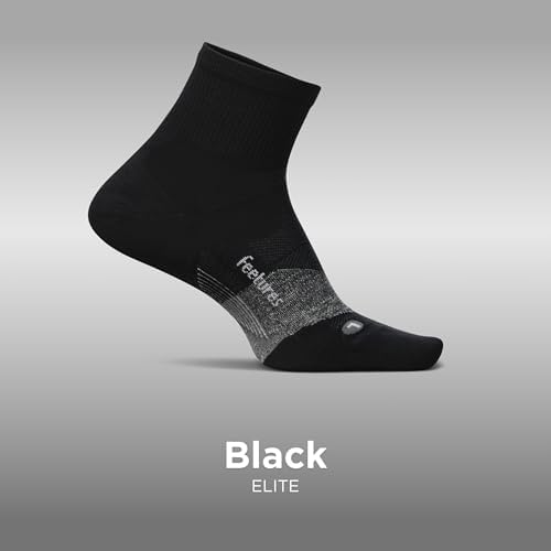 Feetures Elite Ultra Light Cushion Quarter - Sport Sock with Targeted Compression - New Black, S (1 Pair)