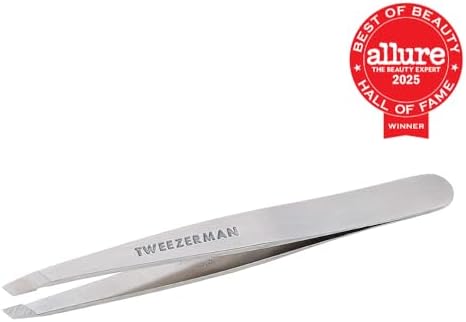 Tweezerman Stainless Steel Slant Tweezer - Eyebrow Tweezers for Women and Men (Classic Stainless Steel)