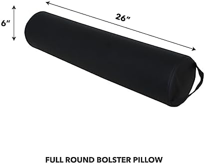 ForPro Full Round Bolster Pillow, Black, Oil and Stain-Resistant, for Massage and Yoga, 6” R x 26” L