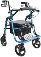 KMINA 2 in 1 Rollator Walker Wheelchair Combo for Smooth Terrain, Foldable Aluminum Rollator with Footrests and Pressure Brakes, Convertible to a Transport Chair, Blue