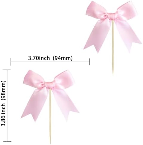 Ephlyn 24Pcs Pink Bow Cupcake Toppers Bow Cake Topper Birthday Decorations Mini Bowknot Cupcake Picks for Coquette Theme Party Decoration Bachelorette Bridal Engagement Wedding Party Pink