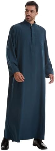IWEMEK Muslim Thobe for Men Kaftan Thobe with Pockets Middle East Saudi Arabic Robe Ramadan Caftan Dubai Islamic Abaya Dress