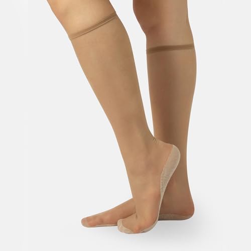 PACK 3 PAIRS 20 DEN SHEER KNEE HIGH SOCKS WITH COMFORT SOLE | LYCRA KNEE HIGH POP SOCKS | NATURAL, BLACK | ITALIAN HOSIERY |