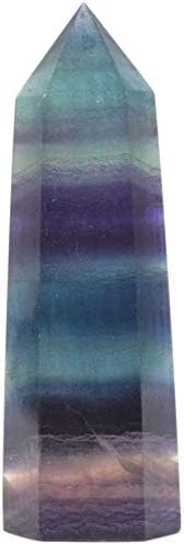 Angelstones Natural Rainbow Fluorite Gemstone Healing Crystal Hexagonal Pointed Reiki Chakra Faceted Prism Wand Carved Stone Figurine Home Decor