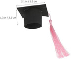 Cabilock 10pcs Mini Graduation Cap for Cake - Paper Grad Cap Cupcake Topper with Tassel Ornament, Graduation Congrats Party Supplies (Pink)