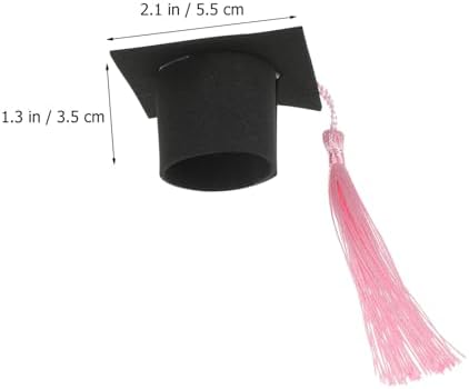 Cabilock 10pcs Mini Graduation Cap for Cake - Paper Grad Cap Cupcake Topper with Tassel Ornament, Graduation Congrats Party Supplies (Pink)