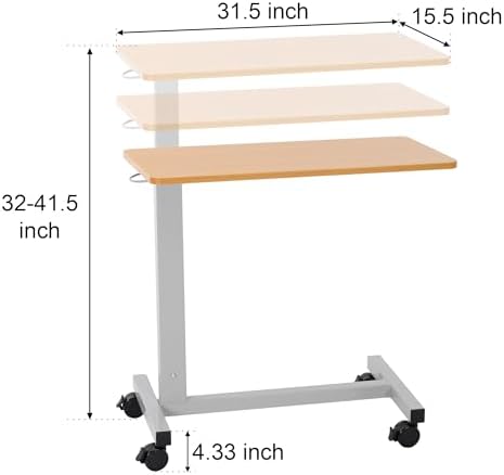 Overbed Table with Wheels Adjustable Height, Heavy Duty Hospital Table Over Bed for Home Use 70 Pounds Capacity