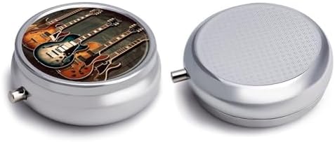 Guitars Art Pill Box 3 Compartment Small, Personalized Pill Organizer with Mirror, Portable Pill Case for Pocket Or Purse, Round Pill Containe Travel Gifts, Pill Holder