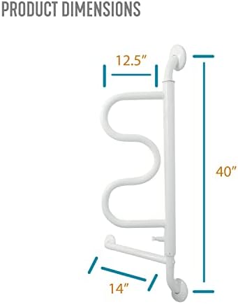 Stander Curve Grab Bar with Handrail, Bathroom Security Assist Railing for Toilet, Shower, and Bathtub Aid, Rotating Safety Handle, Wall Mounted Swing Grab Bars for Adults, Seniors, and Elderly