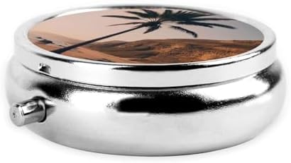 ZhongGuo Ocean Palm Tree Printed Pill Organizer,Round Travel Pill Organizer Mini Medicine Pill Box for Purse Iron Plating