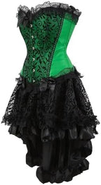 Corset Dress Women Overbust Bustiers Lace Skirt Set Lingerie Gothic Costume