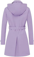 CREATMO US Women's Trench Coat Double-Breasted Classic Lapel Overcoat Belted Slim Outerwear Coat with Detachable Hood