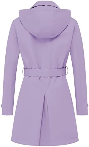 CREATMO US Women's Trench Coat Double-Breasted Classic Lapel Overcoat Belted Slim Outerwear Coat with Detachable Hood