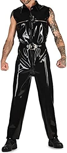 Black Sexy Loose Latex Catsuit Sleeveless Front Crotch Zipper Breast Zipper Rubber,Orange,XS