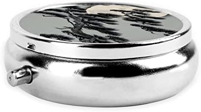 Pine Tree Under The Moonround Pill Box, 3 Compartment Round Pill Box Organizer, ^&Portable Travel Pill Box for Traveling.