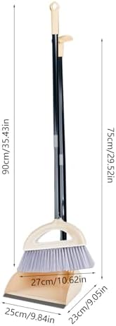 Broom and Dustpan Combo for Office, Broom and Dustpan Set for Home, Long Handle Broom with Upright Standing Dustpan,Indoor&Outdoor Sweeping