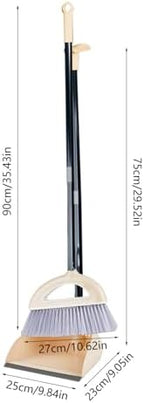 Broom and Dustpan Combo for Office, Broom and Dustpan Set for Home, Long Handle Broom with Upright Standing Dustpan,Indoor&Outdoor Sweeping