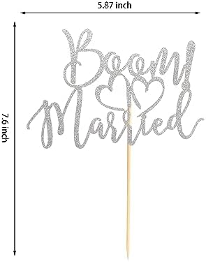 BOOM! Married Wedding Cake Topper, Funny Cake Topper, Quirky, Nerdy Topper, Married Bridal Shower, Engagement Wedding Party Supplies - Silver Glitter
