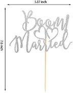 BOOM! Married Wedding Cake Topper, Funny Cake Topper, Quirky, Nerdy Topper, Married Bridal Shower, Engagement Wedding Party Supplies - Silver Glitter
