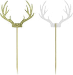 20 Counts Gold Deer Antler Cake Topper Glitter Paper Christmas Reindeer Cupcake Toppers Picks for Themed Party Decor Supplies