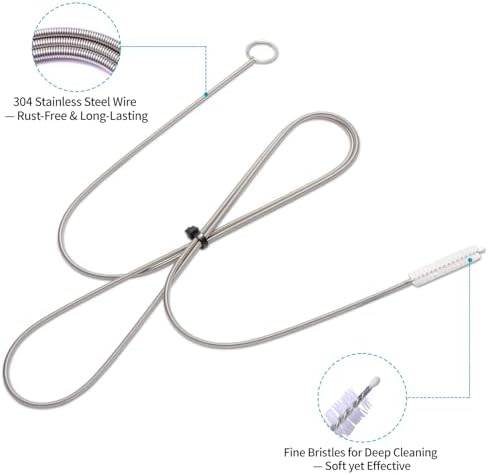 Upgrade 2 Packs Extra Long Drain Cleaners Brush, 64 Inches Flexible Sunroof Drain Cleaning Brush Tool, Premium Tube Cleaner for Dishwasher Drain Hose, Bathroom