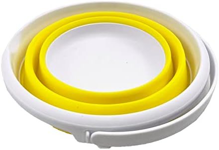 SAMMART 5.5L (1.4 Gallon) Collapsible Plastic Bucket - Foldable Round Tub - Portable Fishing Water Pail - Space Saving Outdoor Waterpot (White/Lemon)