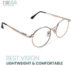 2SeeLife Round Metal Wire Rimmed Reading Glasses for Men & Women – Medium–Wide Fit, Durable, Spring Hinges, Premium Readers, Gold, +3.00