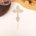 Cross Cake Topper - Glitter Silver Baptism Cake Decor for Baby Shower, God Bless or Holy Communion (Silver)