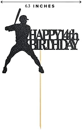 Black Baseball 14 Birthday Cake Topper, Glitter Happy 14th Birthday Party Decoration