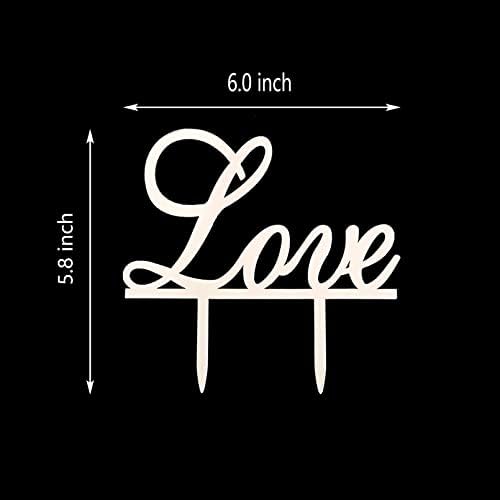 Love Cake Topper - Wedding/Engagement/Bridal Shower/Anniversary/Birthday/Bachelorette/Confession Party Decorations Supplies - Mirror Silver Acrylic