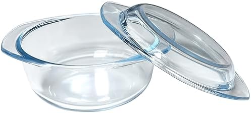 Small 1-QT Round Tempered Glass Casserole Dish with Lid, Mini Clear Glass Casserole Bowl with Glass Lid