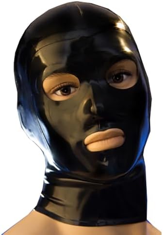 Black Latex Hood Masks,Full Face Latex Mask for Men Women Catsuit,Novelty Rubber Masks Cosplay Club Wear Party Costumes