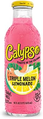 Calypso Lemonade, Triple Melon Lemonade, Made with Real Fruit, 16 Fl Oz Glass Bottles (Pack of 12)