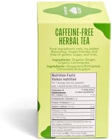 JusTea LEMON GINGER | Herbal Tea Bags, Caffeine-Free, Organic Ginger and Lemongrass Tea | Fair-Trade | Plastic-Free Tea Bags | Vegan, Sugar-Free, Gluten-Free | 16 Tea Bags