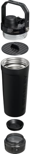 STANLEY Vitalize Shaker Bottle 20 oz | Leakproof Insulated Stainless Steel Shaker Cup | Base Storage and Twist On Fast Flow Lid | Protein Shakes and Pre Workout Powder | BPA-Free | Black