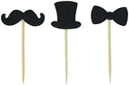 25 Pack Gold Glitter Ltiitle Boys Cake Topper Mini Hat Mustache Bowtie Cupcake Toppers Food Picks for Baby Shower Birthday Party Decorations by Topfunyy