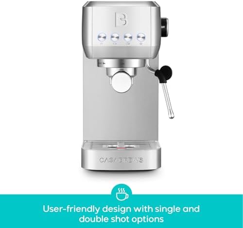 CASABREWS 3700 Essential Espresso Machine 20 Bar, Stainless Steel Cappuccino & Latte Coffee Maker with Steam Frother for Home, 43.9oz Water Tank, Silver