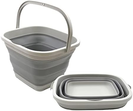 SAMMART Set of 2-11L (2.9 Gallon) Collapsible Rectangular Handy Basket/Bucket (2, Grey)