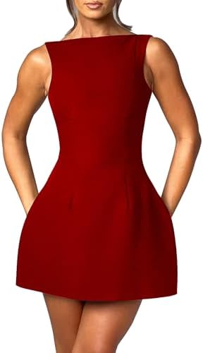 LuFeng Women's Summer Sexy Sleeveless Zipper Mock Neck Slim Fit A-line Mini Dress Bodycon Party Club Dress for Women