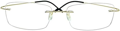 Stylish Rimless Frame Reading Glasses Black Gold Metallic