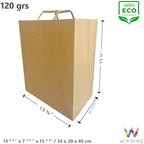 Model MIAMI – Pack of 100 Brown Kraft Takeout Paper Bags with Flat Handles – 13.375 x 7.875 x 15.75 Inches – Heavy-Duty & Perfect for Restaurants, Food Delivery, Retail & Catering