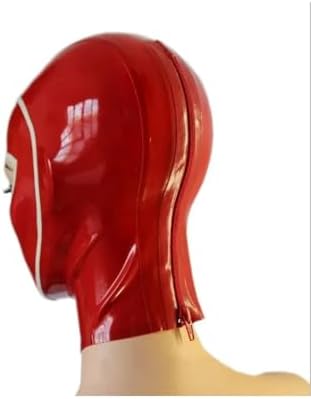 mask latex red white latex hood eye headpiece with back zipper cosplay party ﻿customized