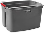 Rubbermaid Commercial Products Double Pail Plastic Bucket for Cleaning Easy to Carry 19 Quart Gray Cleaning Caddy Supplies Organizer with Handle for Bathroom/Kitchen