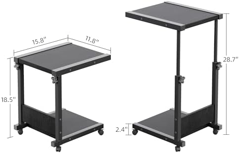 Hospital Bedside Table with Wheels Adjustable Height Sofa Side, Rolling Hospital Table, Mobile Computer Desk Laptop Table for Living Room, Bedroom & Office, Black